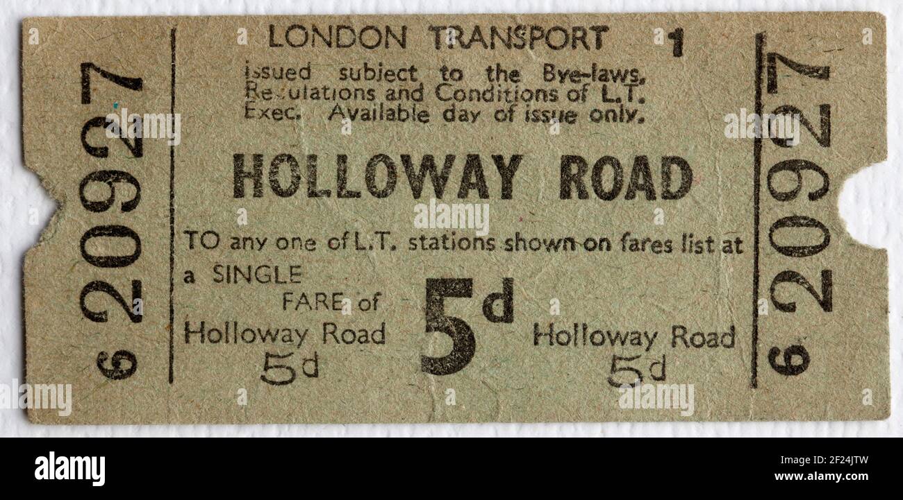 Old London Transport Underground or Tube Ticket from Holloway Road Station Stock Photo