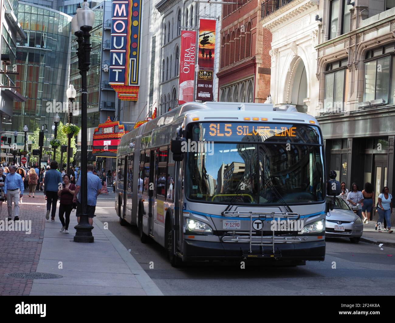 Bus of the MBTA near Washington Street in Boston. Stock Photo