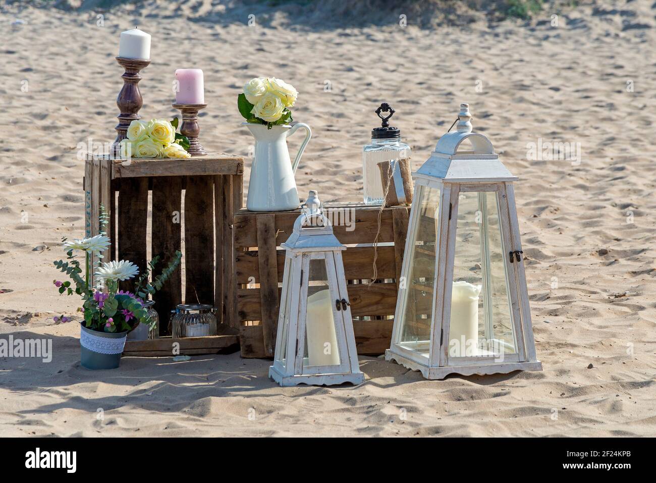 Beautiful decorations of the wedding set on the sand of the beach in the  Mediterranean Sea Stock Photo - Alamy, image size:1300x957
