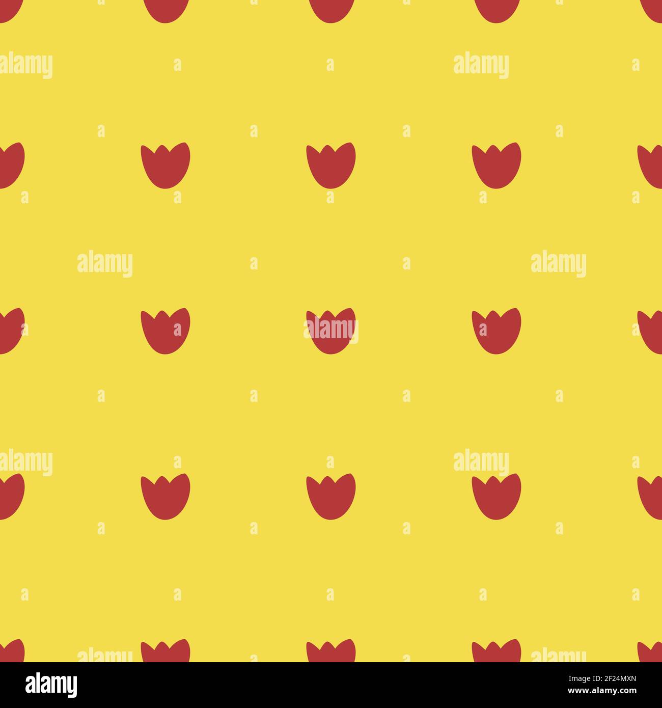 Yellow seamless pattern with red hand drawn tulips. Stock Vector