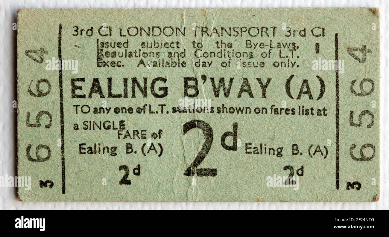 Old London Transport Underground or Tube Ticket from Ealing Broadway Stock Photo
