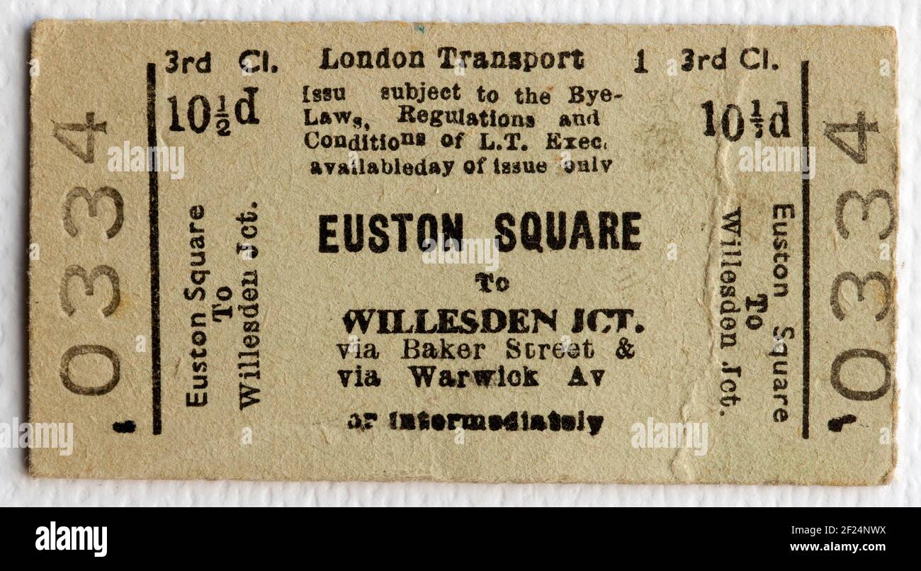 Old London Transport Underground or Tube Ticket from Euston Square Stock Photo