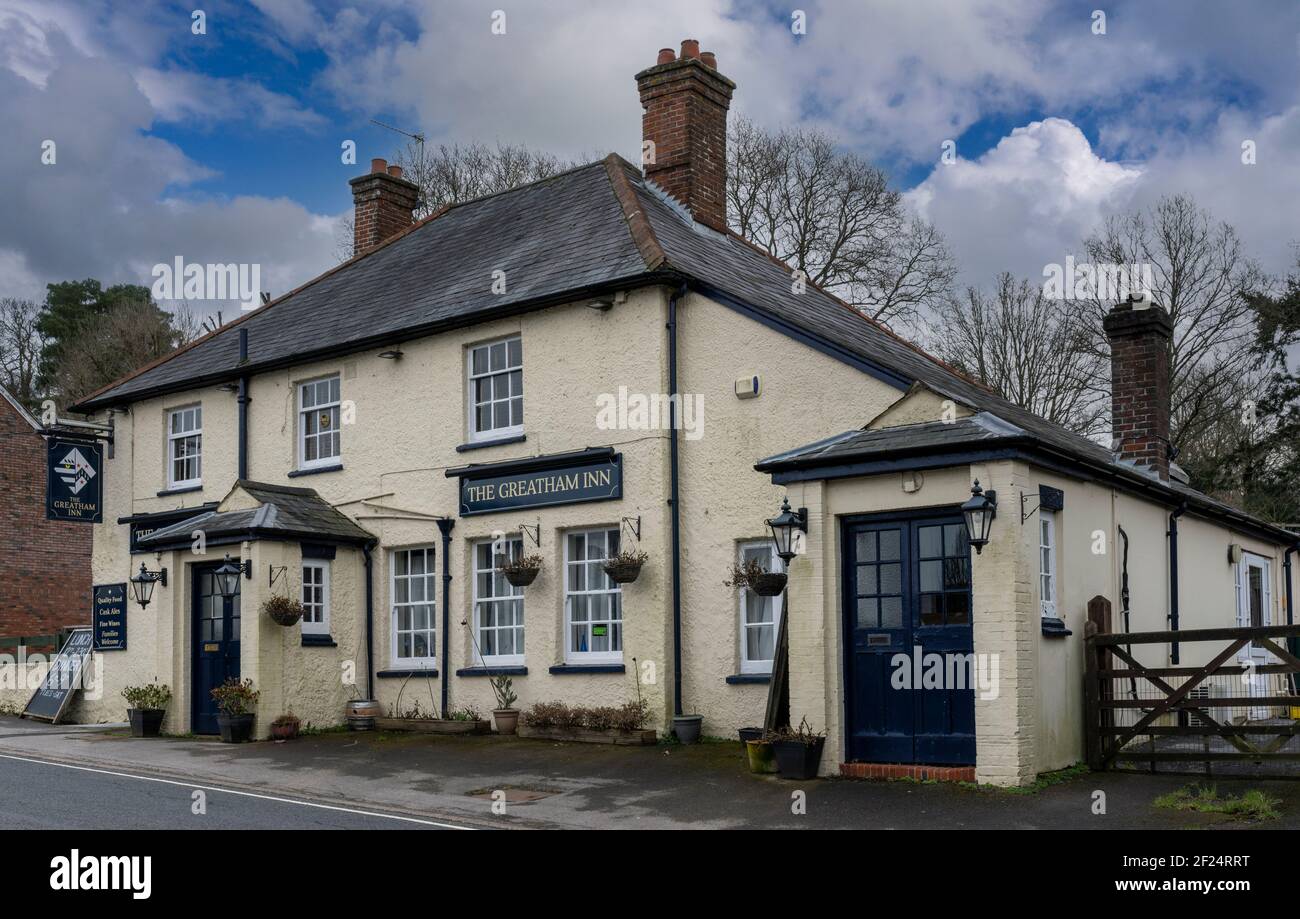 The Greatham Inn, Petersfield Road, Greatham, Liss, Hampshire, England, UK Stock Photo