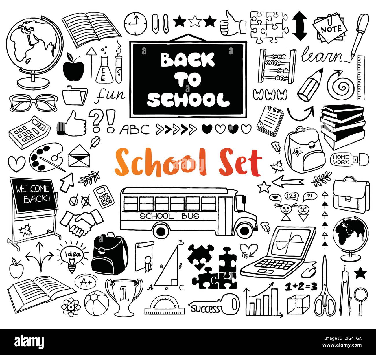 Back to School doodles hand drawn with thin line Stock Vector