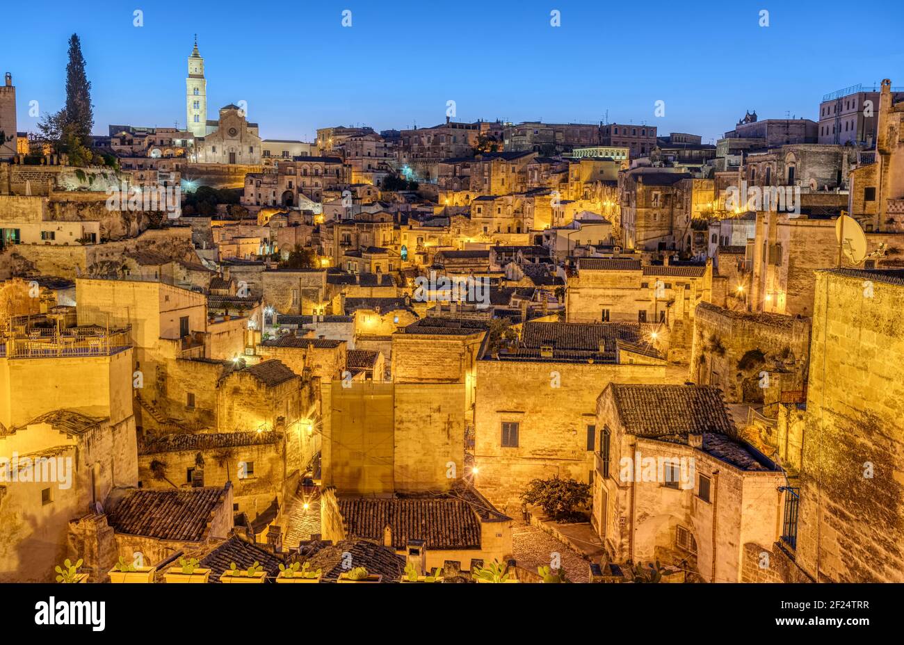 View of the beautiful old town of Matera in southern Italy at dawn Stock Photo