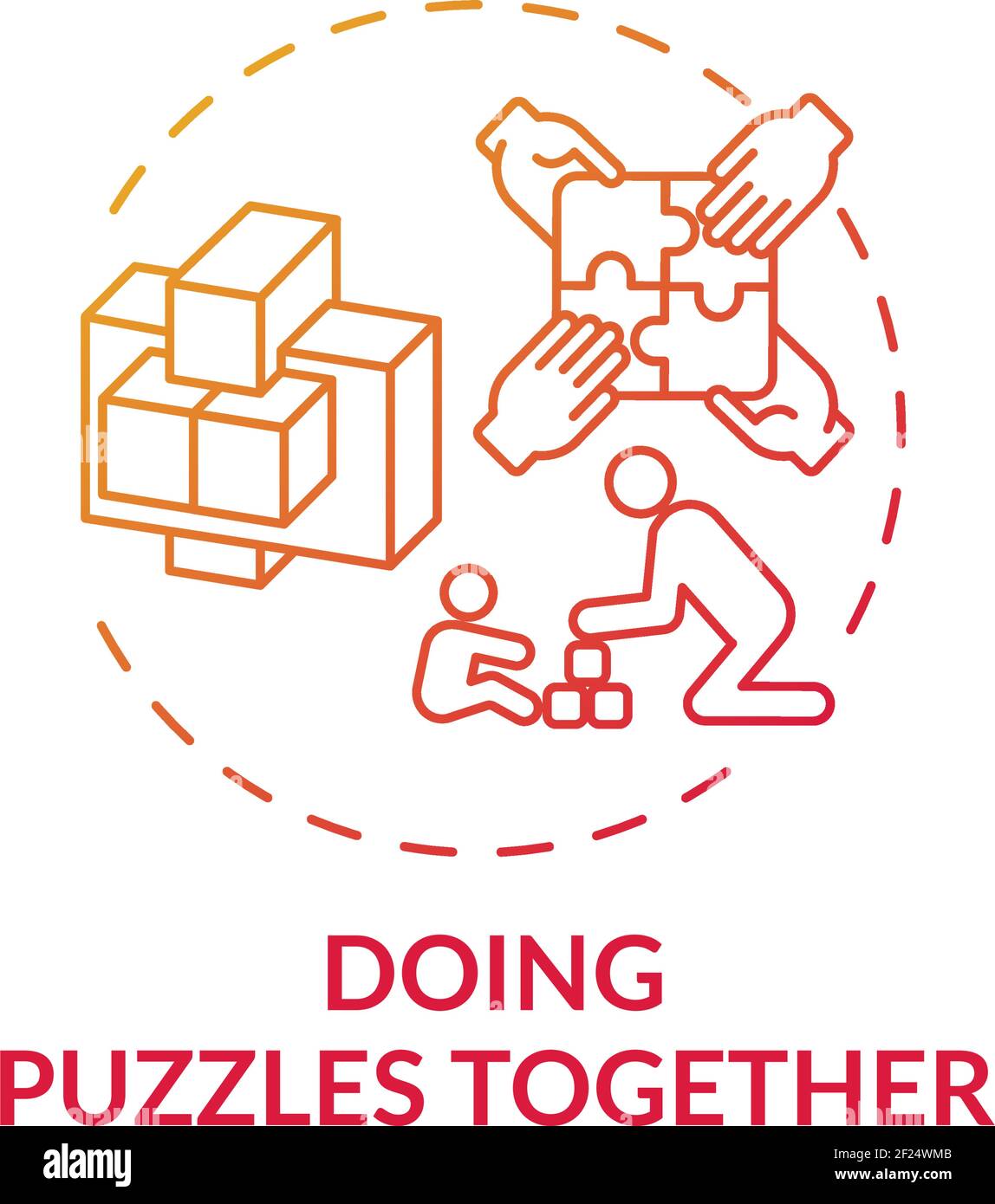 Doing puzzles together concept icon Stock Vector