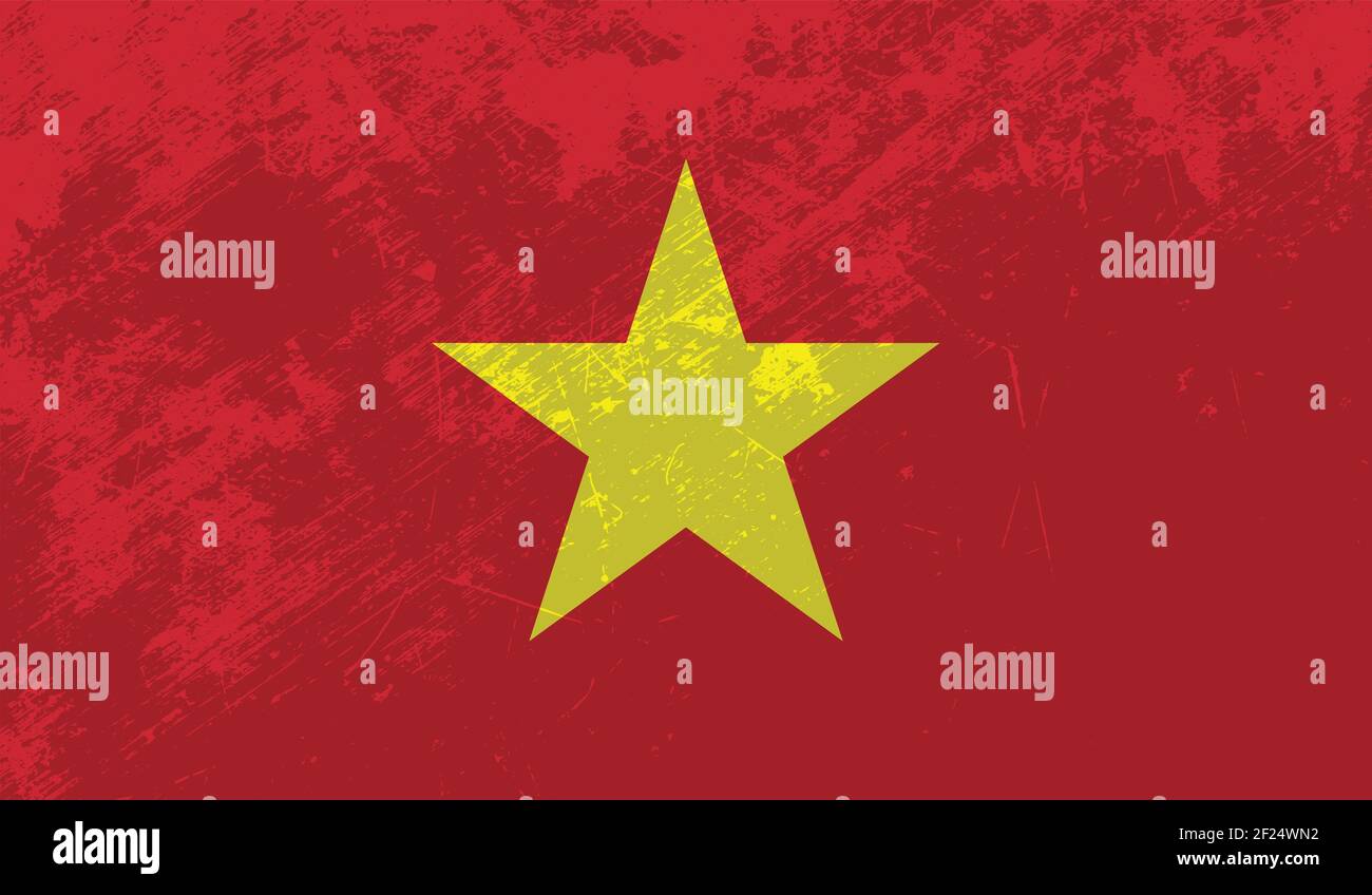 Vietnam flag with waving grunge texture. Vector background. Stock Vector