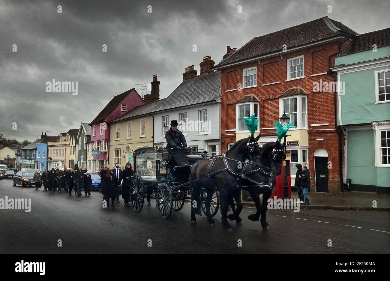 The Funeral of local vet Stephen Flood in Thaxted Essex UK. 10 March 2021. From Mercer and Hughes website: It is with great sadness that we announce our long-standing colleague Stephen Flood suddenly passed away on Monday 25th January 2021. Stephen had worked with Mercer and Hughes since 1991, when he joined us after a short time working for Kew Vets in Harlow, and two years working in Ireland following his graduation from University College Dublin in 1985. Credit: BRIAN HARRIS/Alamy Live News Stock Photo