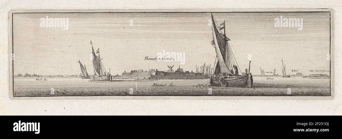 View of Schenkenchanz on the Rhine; River faces in Germany and the low ...