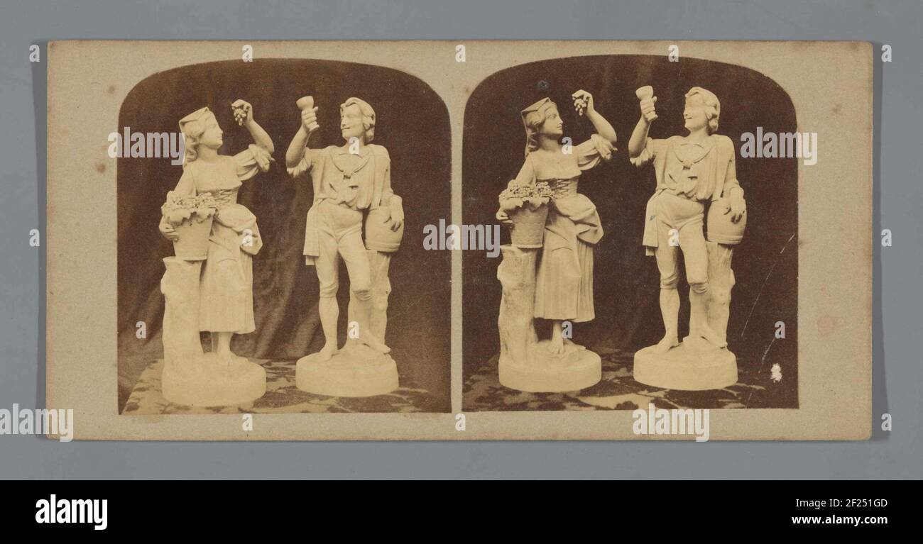 Sculpture of woman and sculpture of man in traditional costume; Italian ...