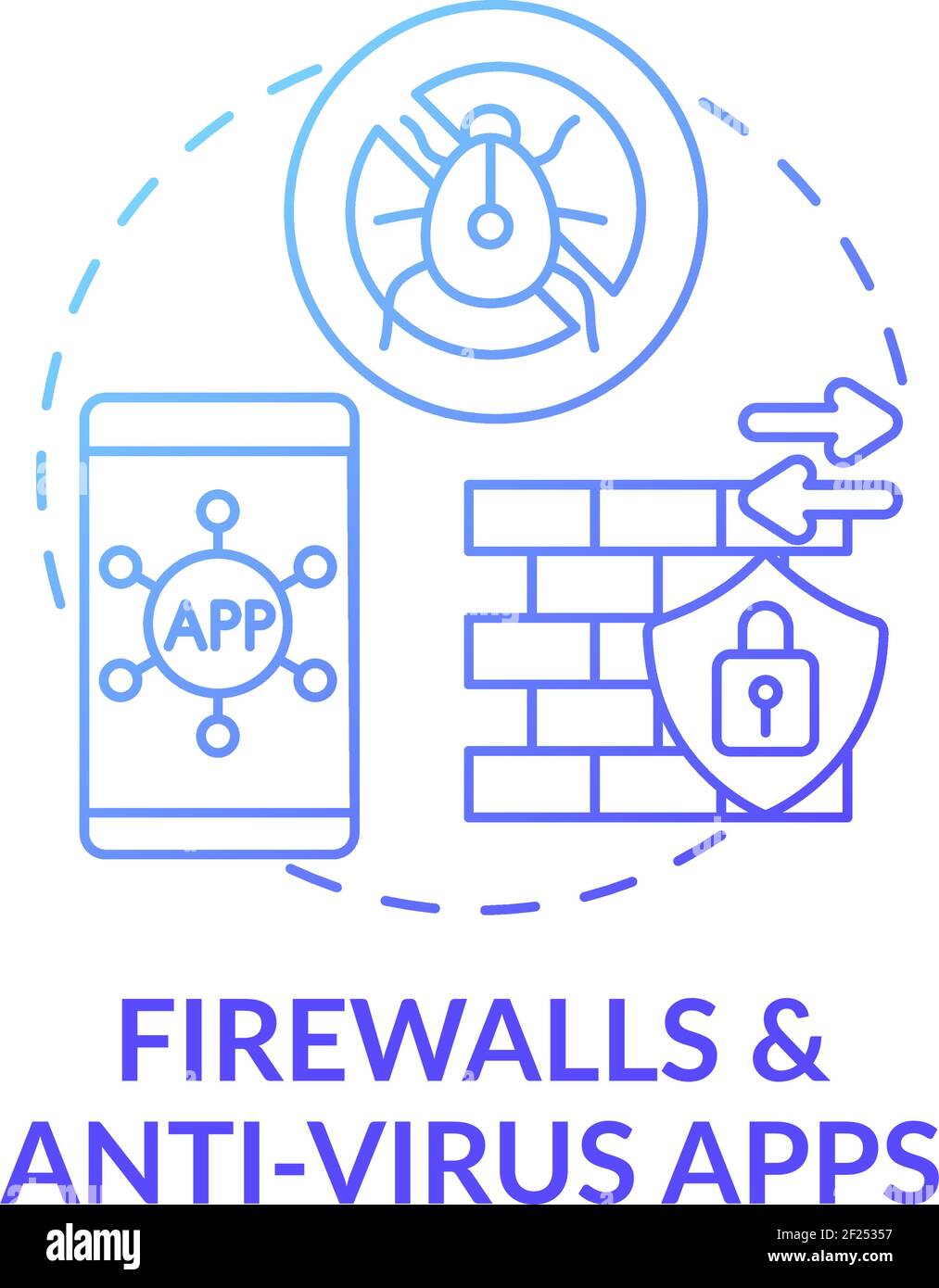 Firewall and anti-virus apps concept icon Stock Vector