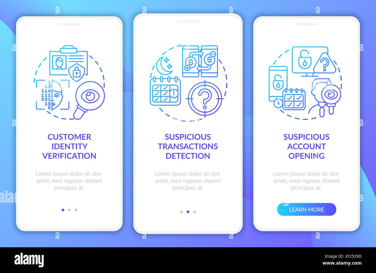 Banking security measures onboarding mobile app page screen with concepts Stock Vector