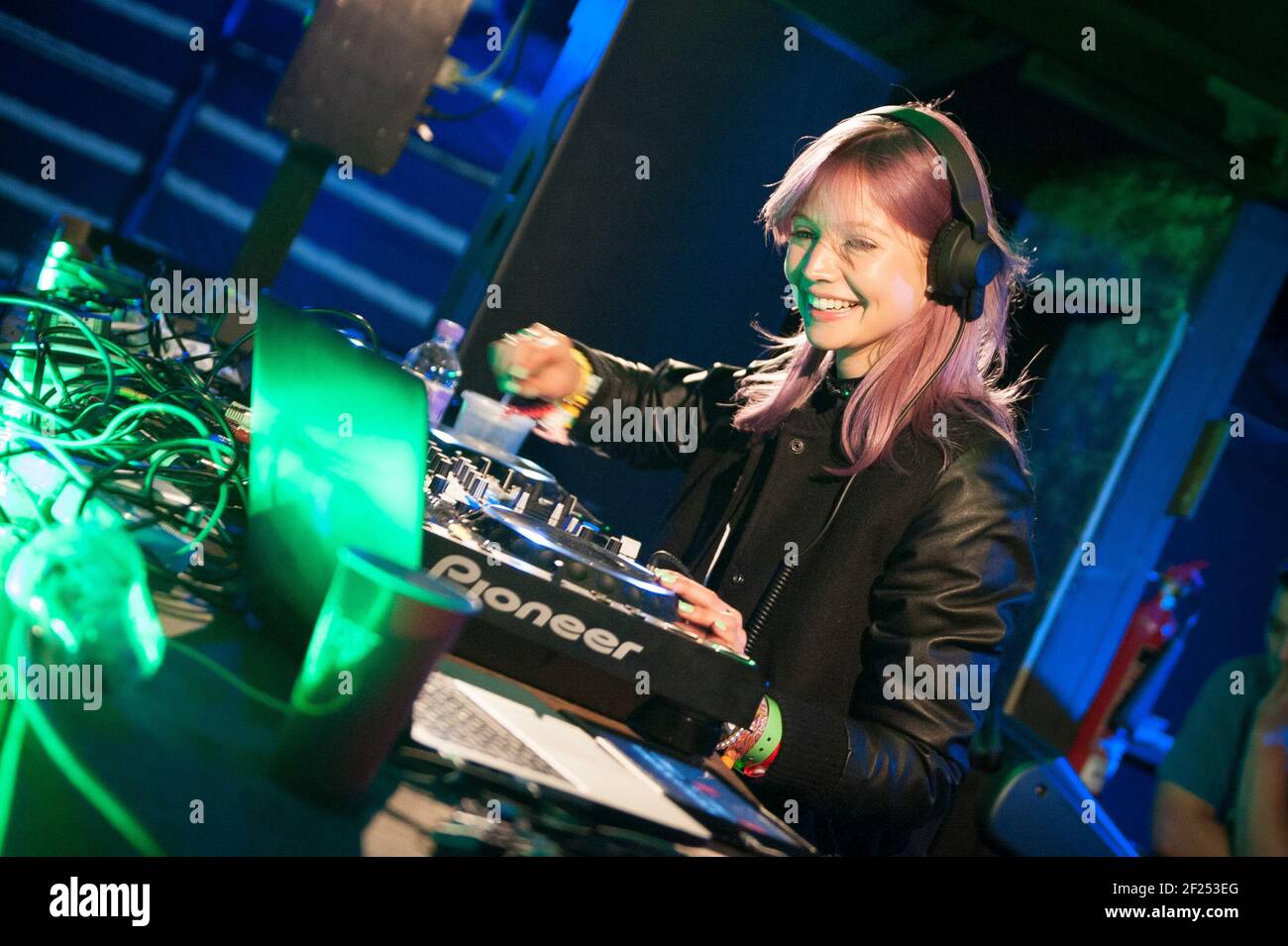 B-Traits dj's in The Common area arena at Glastonbury 2105, Worthy Farm in Somerset Stock Photo