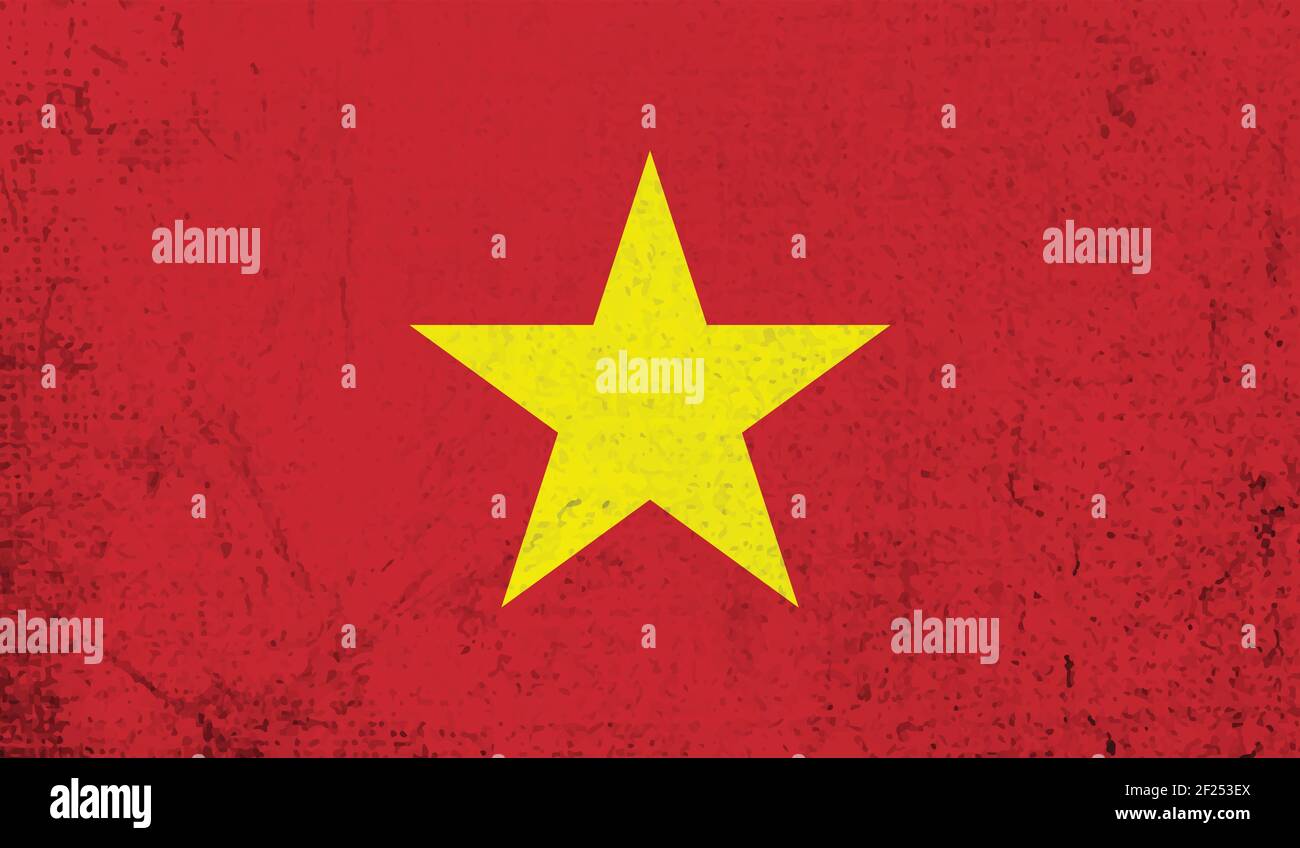 Vietnam flag with waving grunge texture. Vector background. Stock Vector