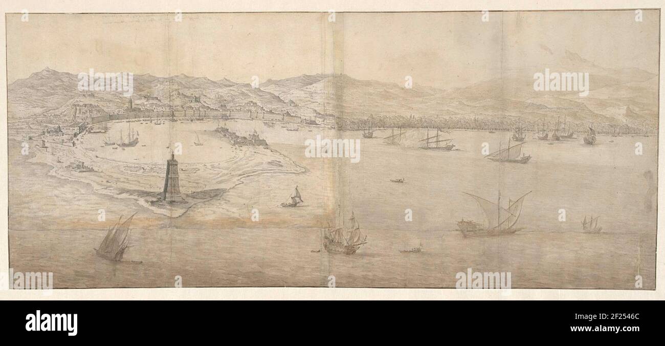 View of the Bay of Messina, Sicily.View of Messina from the east Stock