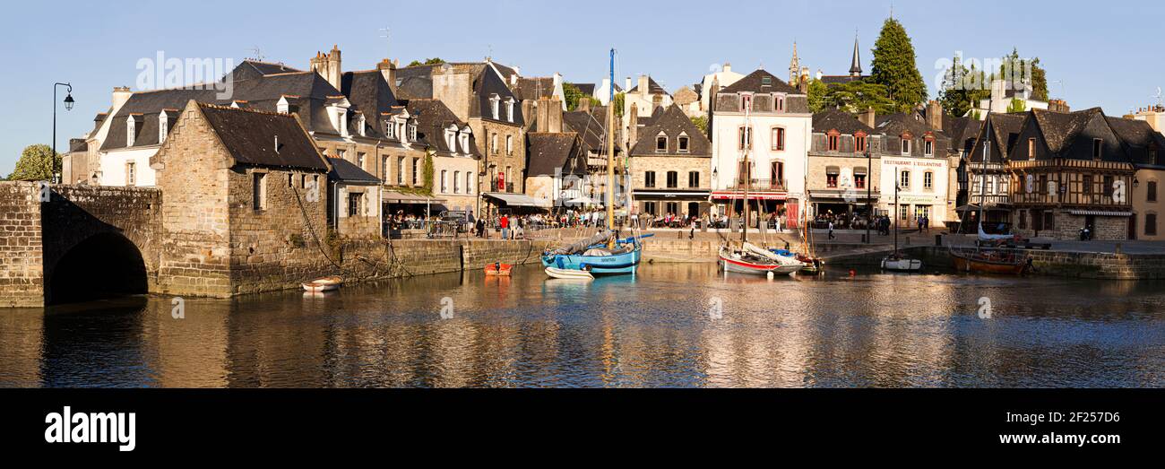 A panoramic view of evening light on the harbour at Port St Goustan, Auray, Brittany, France. Stock Photo