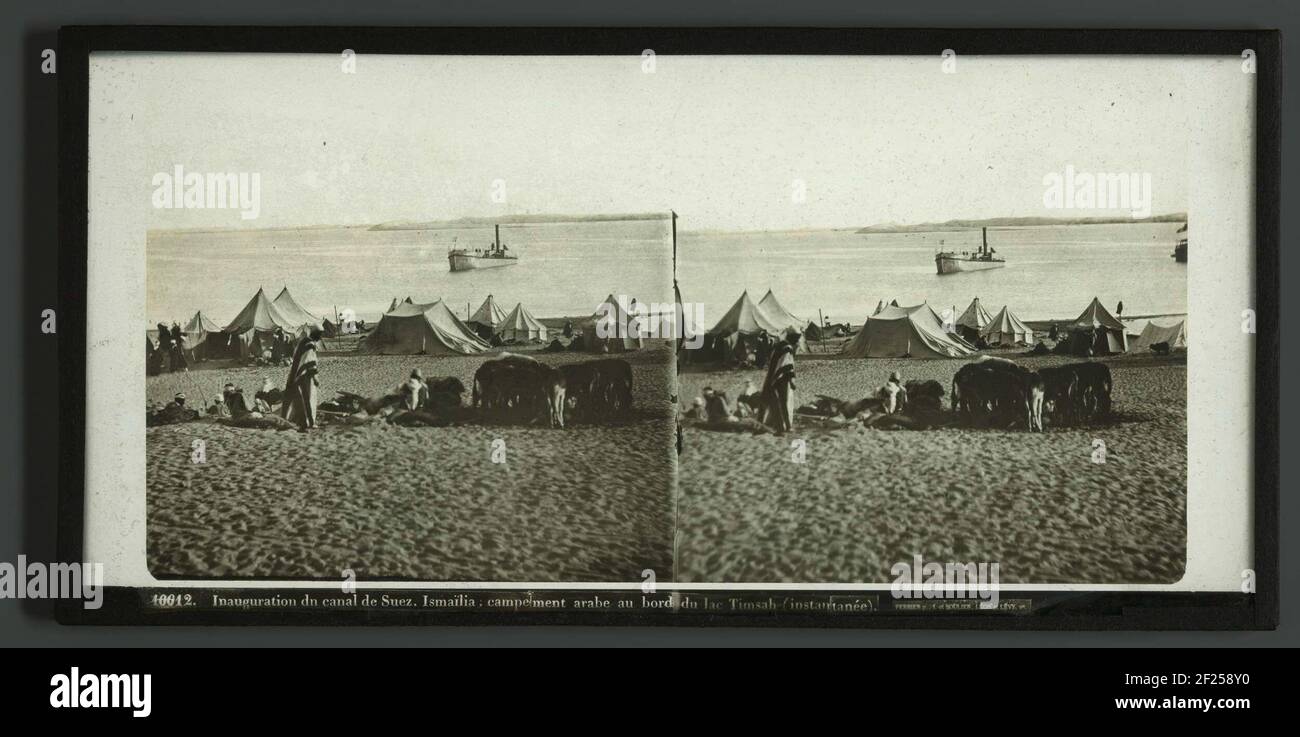 Inauguration of the Suez Canal. Ismailia, Arab camp on the edge of Lake Timsah (instantanee) .. Stock Photo