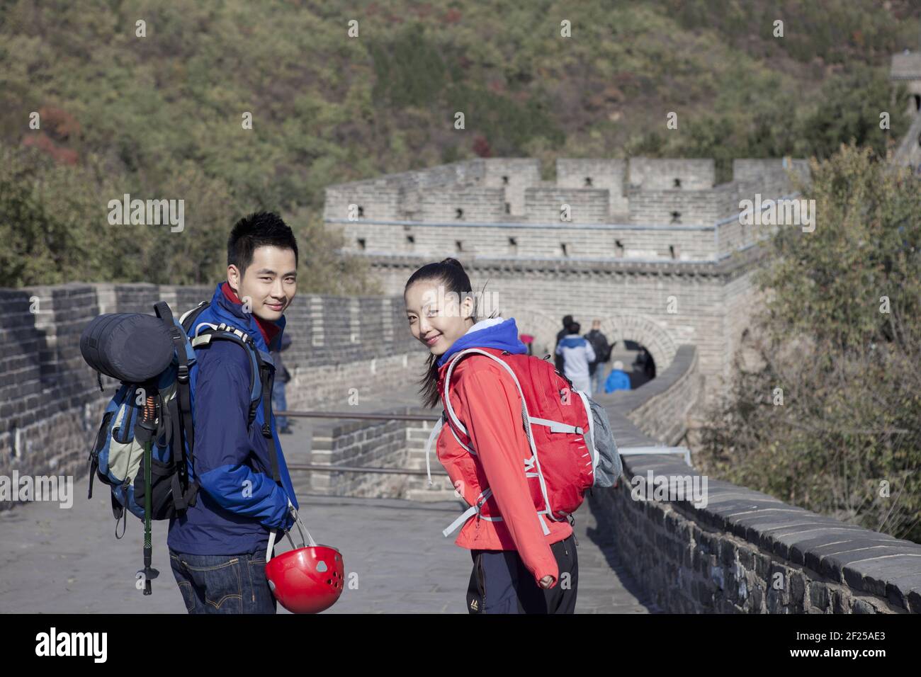 Young couples in the Great Wall Tourism Stock Photo