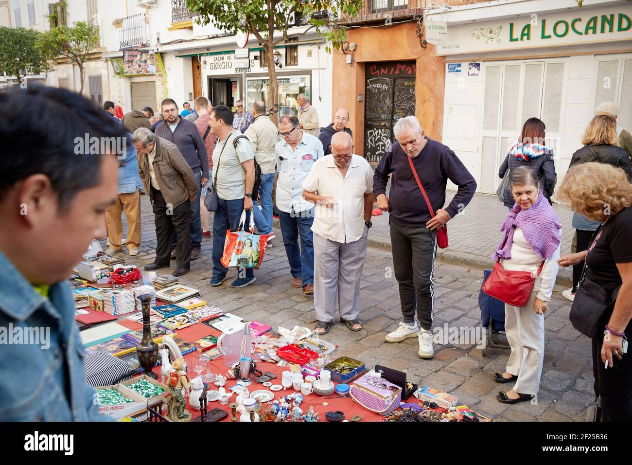 People at Seville's oldest street market, Mercadillo de los Jueves, Thursday market, , Seville, Andalusia, Spain Stock Photo