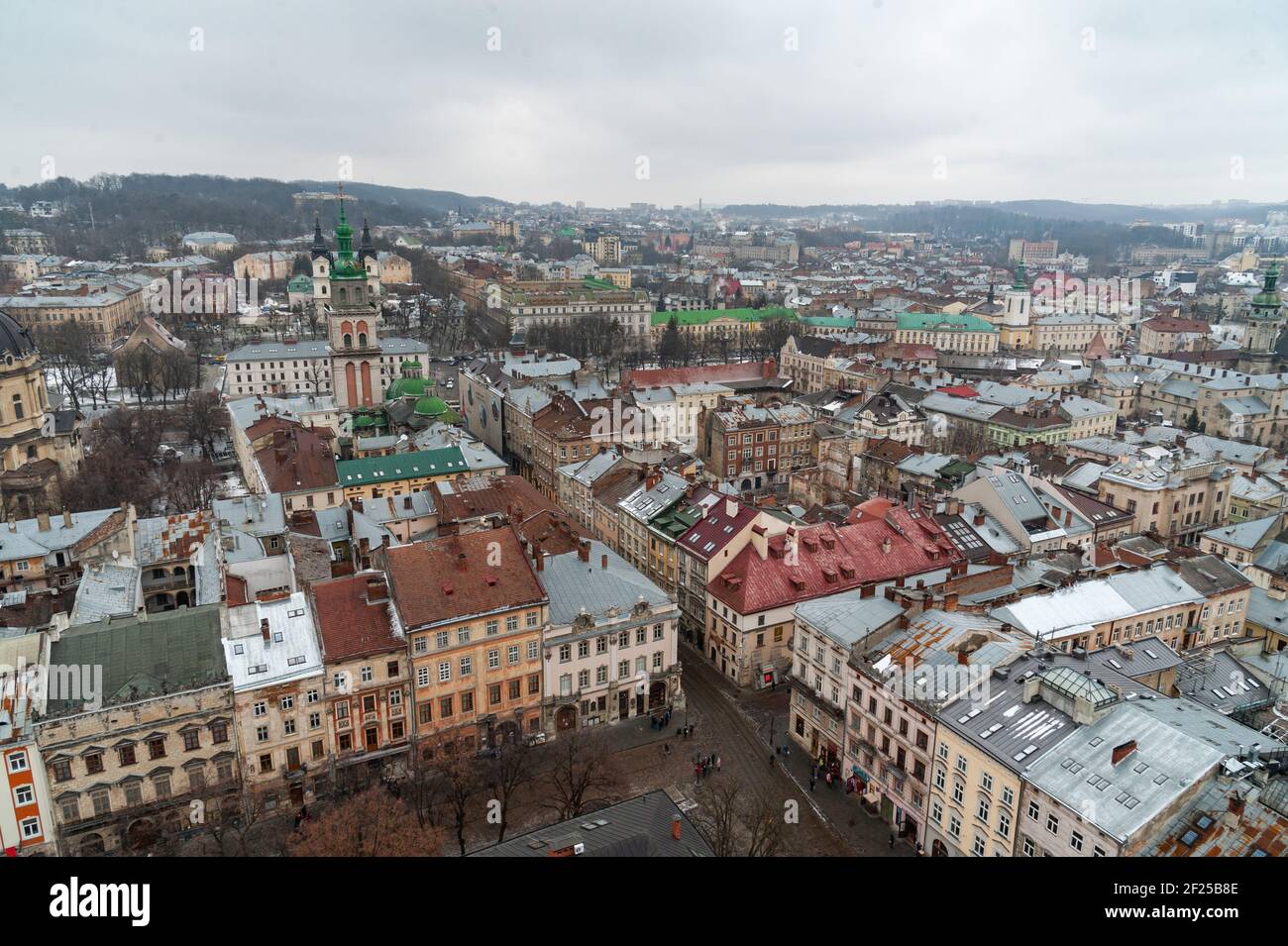 Lviv, Ukraine. 10th Mar, 2021. View of the City from the roof top of Rutasha.Lviv City Hall (Ratusha) is an administrative building in the central, on Rynok Square, throughout its existence, the City Hall has been the seat of the central city government of Lviv. Today it is the residence of the Lviv City Council. An architectural monument of national importance, a UNESCO World Heritage Site. The modern tower of Lviv City Hall is 65 meters high and is the tallest in Ukraine. Credit: SOPA Images Limited/Alamy Live News Stock Photo