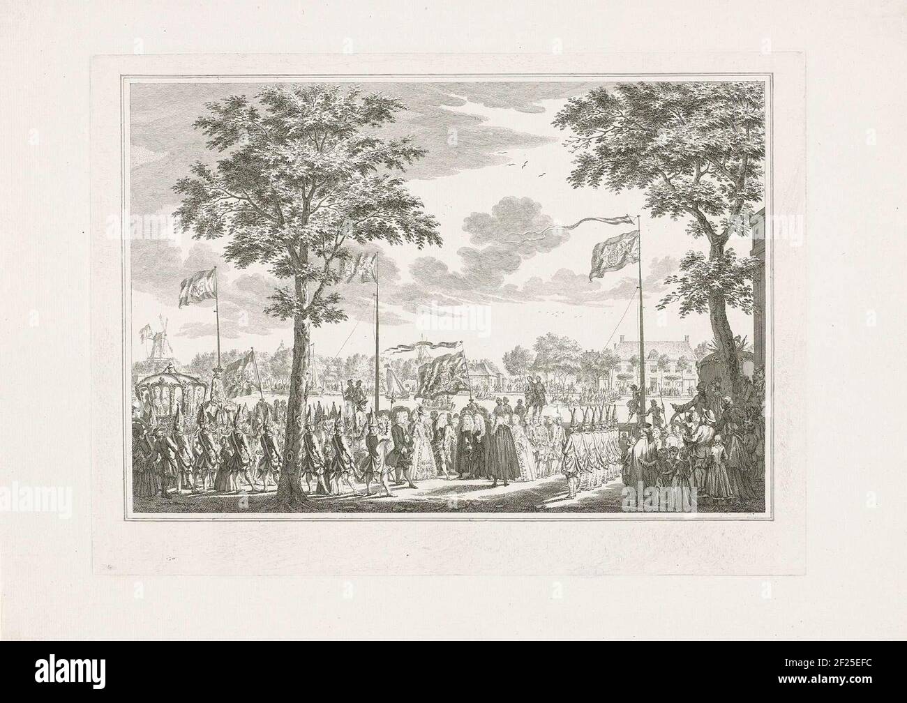 The Stadtholder Willem V and Princess Wilhelmina van Prussen say goodbye to the magistrate of Amsterdam at De Herberg De Reports at the outdoor list, 4 June 1768. Part of a print series with title print and 14 plates of the prince and princess in Amsterdam, 30 May - June 4, 1768. Stock Photo