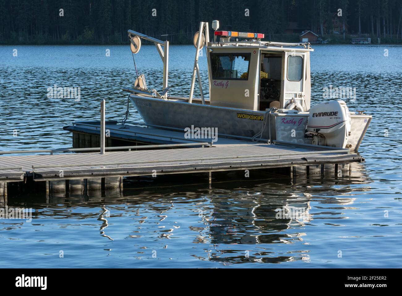 PLACID LAKE, MONTANA/USA - SEPTEMBER 20 : Boat on Placid Lake in Montana on September 20, 2013 Stock Photo