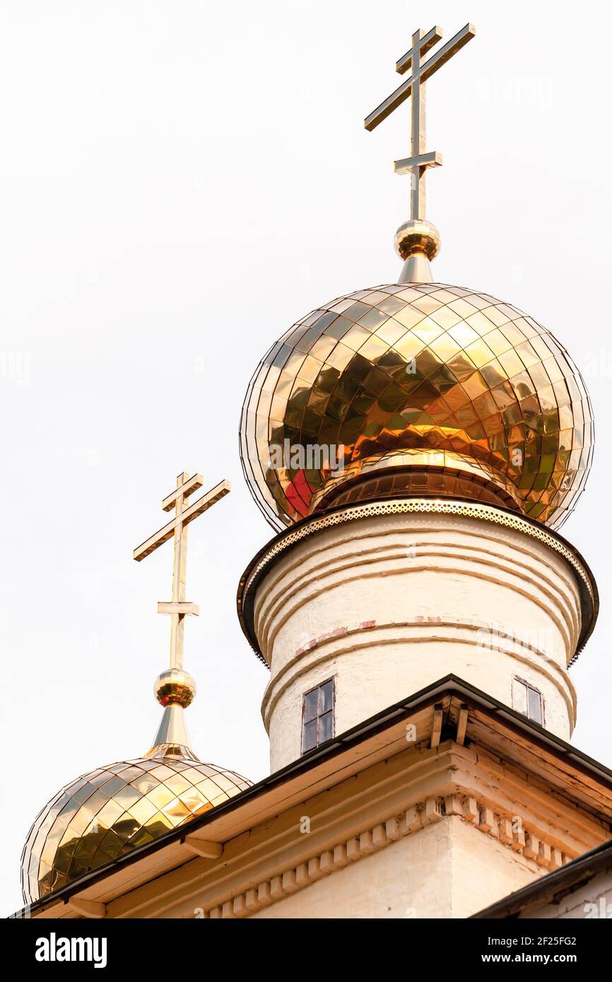Golden cupola of Tikhvin Cathedral of Dormition. Russia Stock Photo