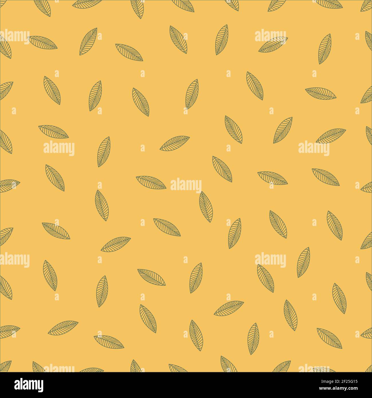 Warm yellow seamless pattern with minimalist hand drawn leaves. Stock Vector