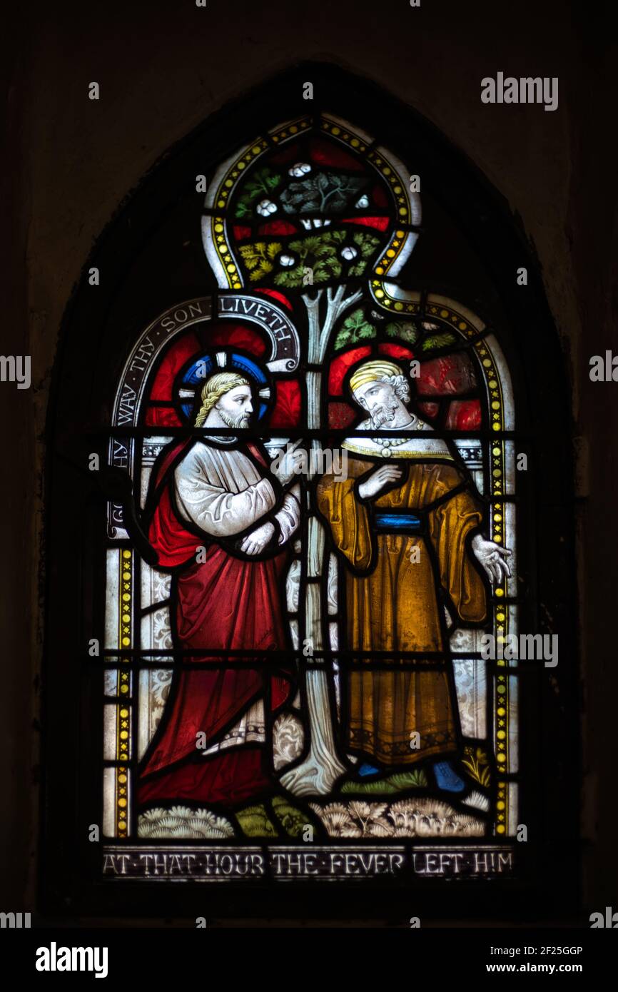 ROCHESTER, KENT/UK MARCH 24 View of stained glass windows in the