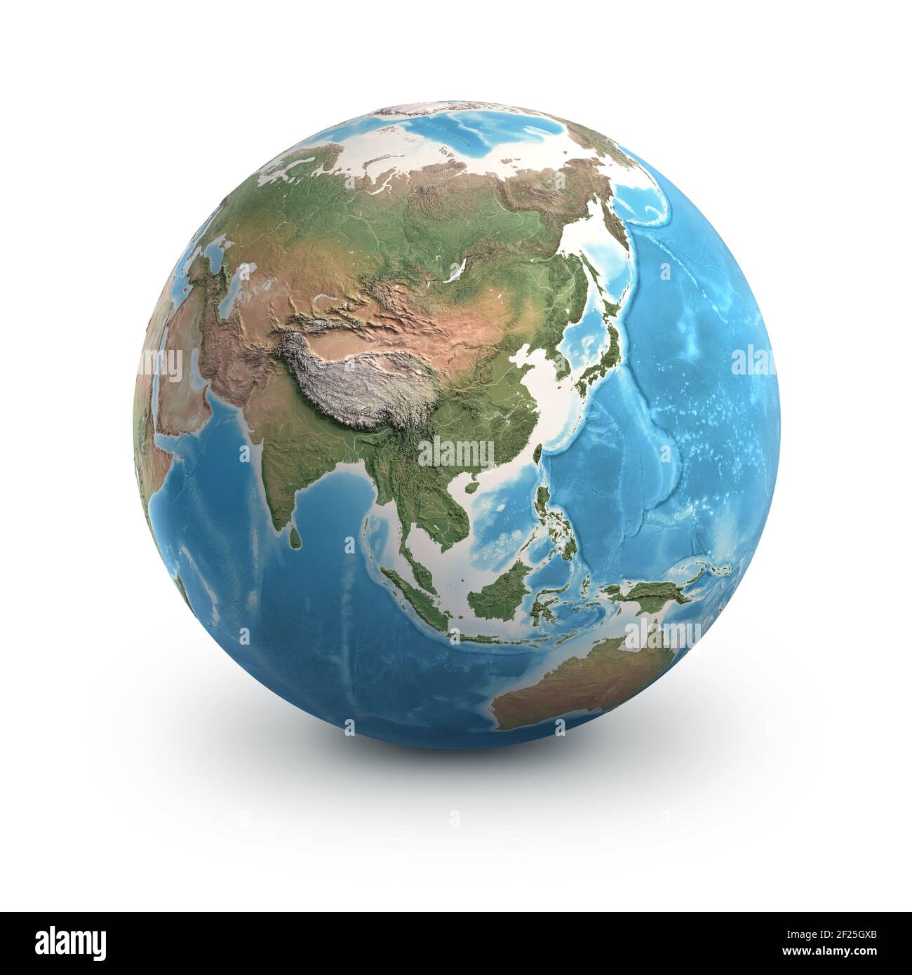 Planet Earth globe, isolated on white. Geography of the world from space, focused on Asia - 3D illustration, elements of this image furnished by NASA. Stock Photo