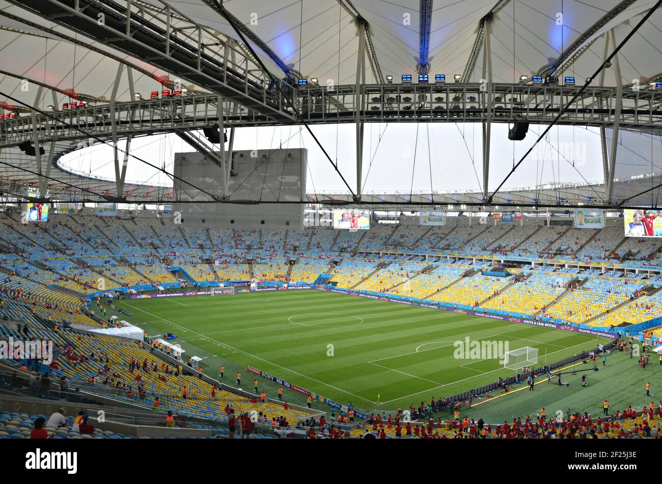 Panoramic interior view of the legendary Maracanã Stadium during the 2014 World Cup in Rio de Janeiro, Brazil. Stock Photo