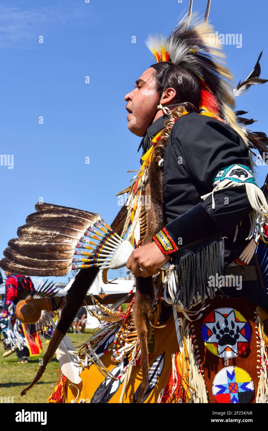 Indigenous Dancer, Pow-Wow Native Ceremony, Northern Quebec, Canada Stock Photo