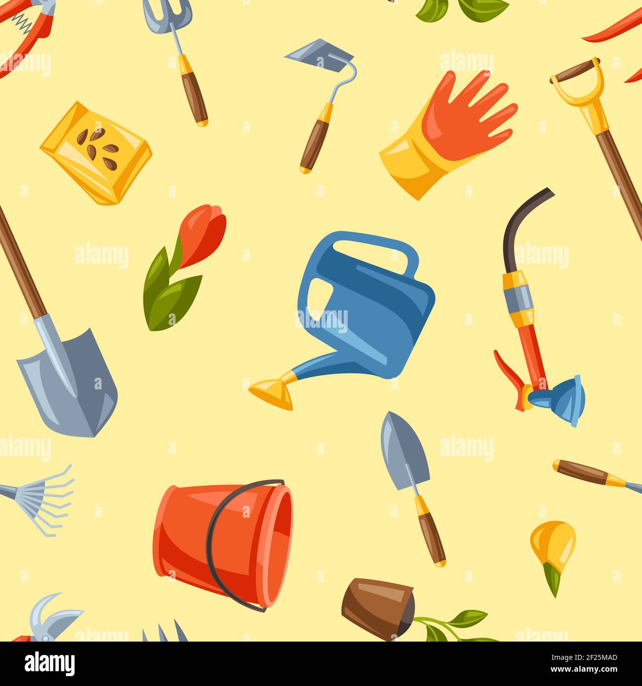 Seamless pattern with garden tools and equipment. Stock Vector