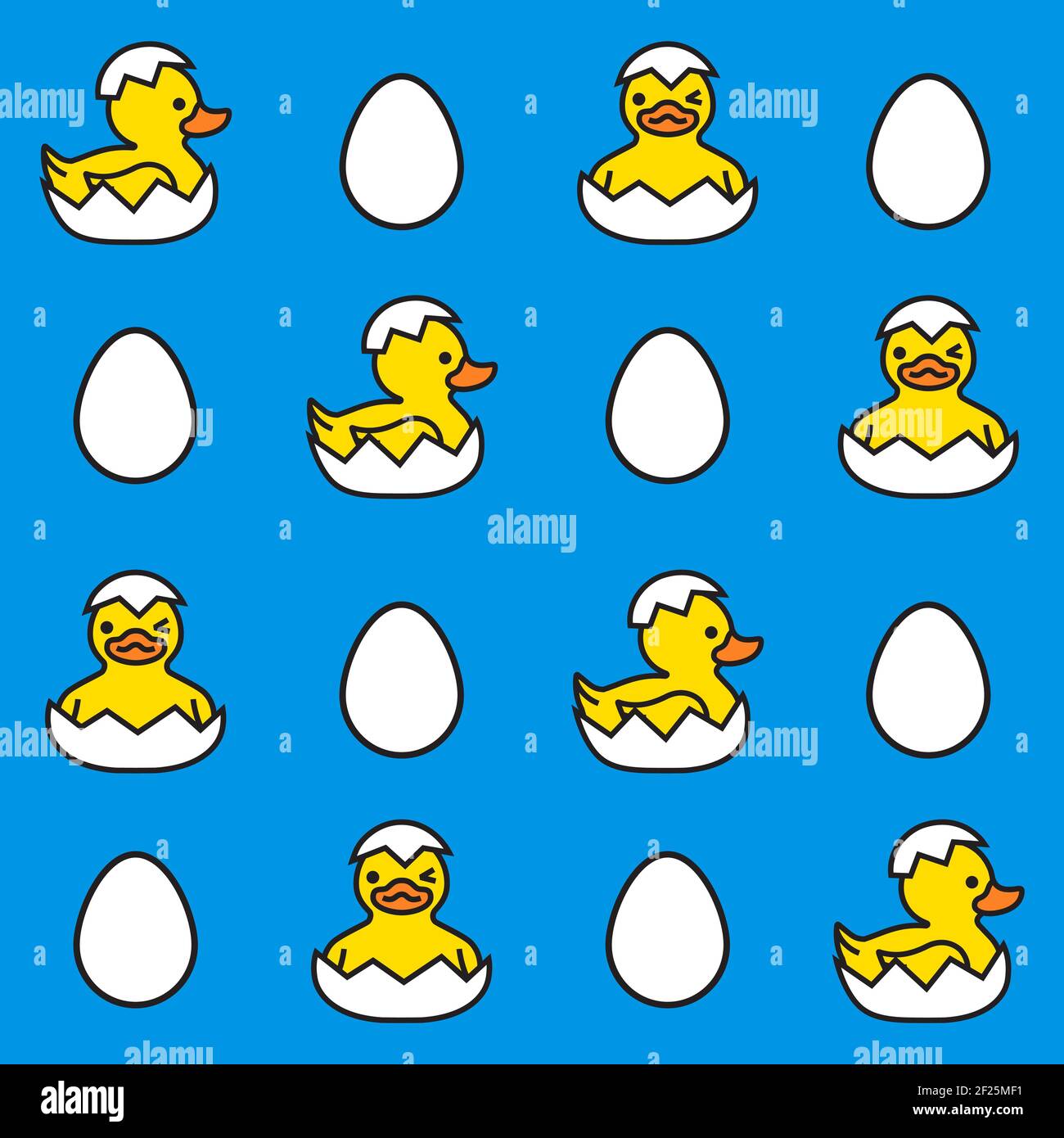 Yellow ducks chicks hatching from the eggs Stock Vector