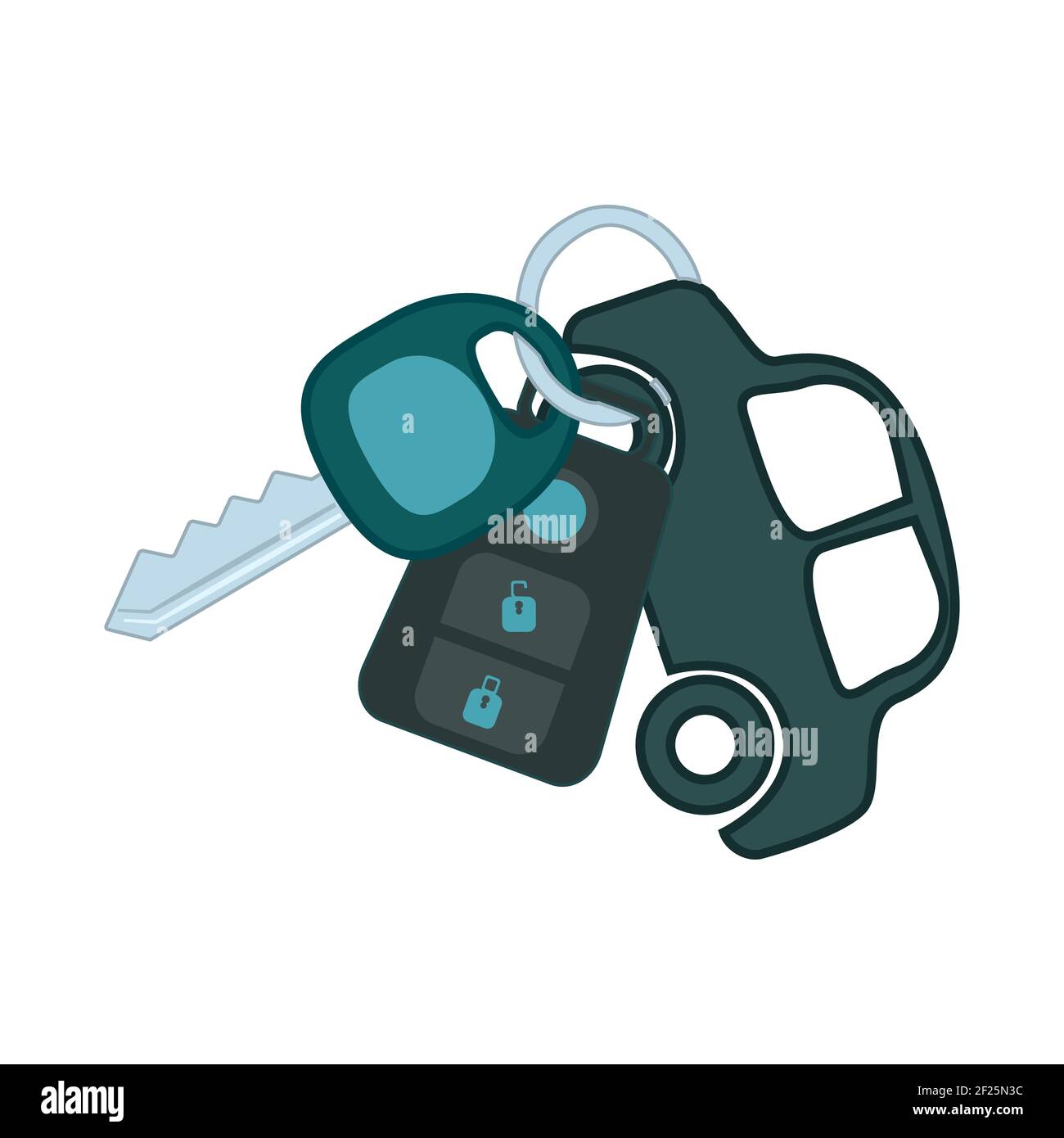 Car key isolated on white background. Automobile key ring with alarm