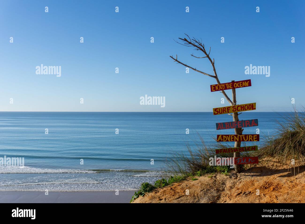Surf school sign on the Algarve coast Stock Photo - Alamy