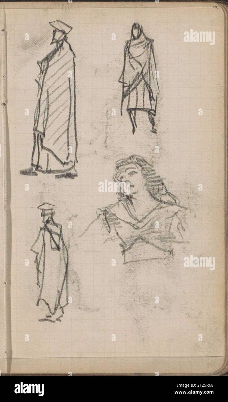 Figuren in historisch kostuum.Possible costumes for a theater piece. Page 7  from a sketchbook with 58 sheets Stock Photo - Alamy
