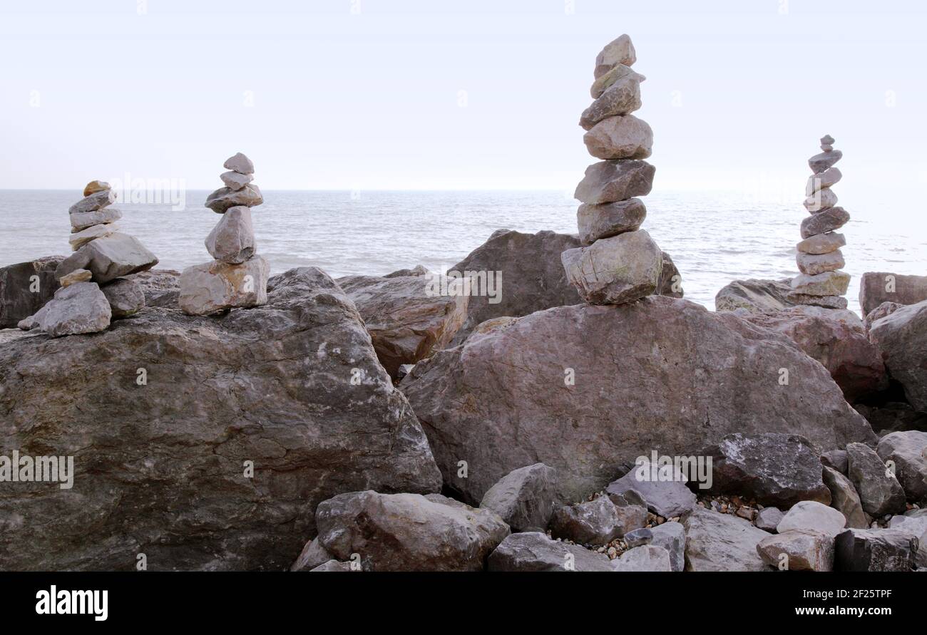 Close-up stacking rocks outdoors with co, Stock Video