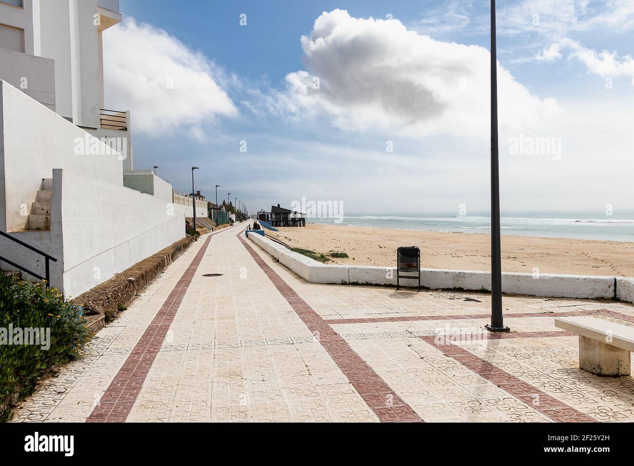 Beach seafront promenade with Spanish chiringuito Stock Photo