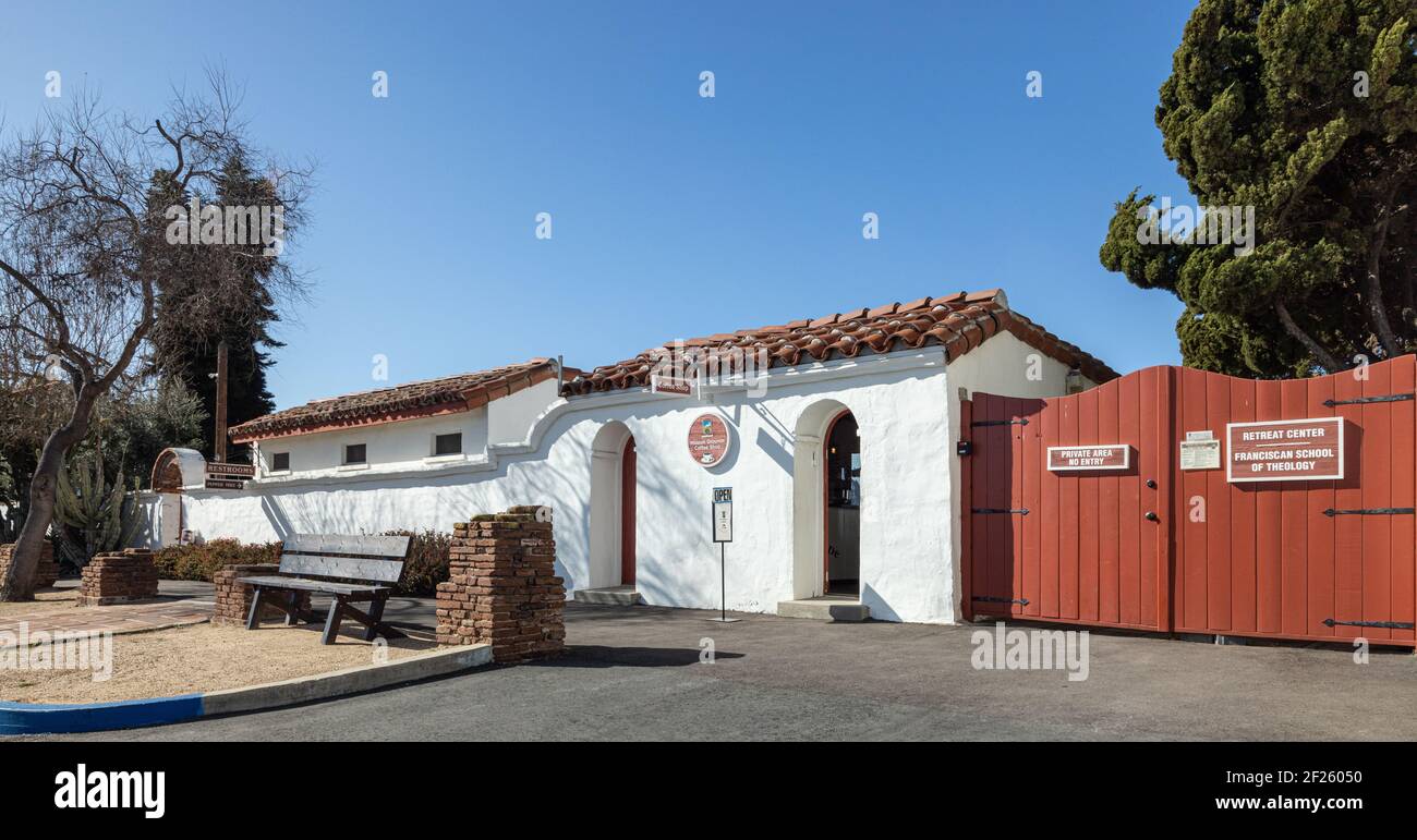 Oceanside, California  USA - March 5, 2021: Franciscan School of Theology Retreat Center next to the coffee shop and restrooms Stock Photo
