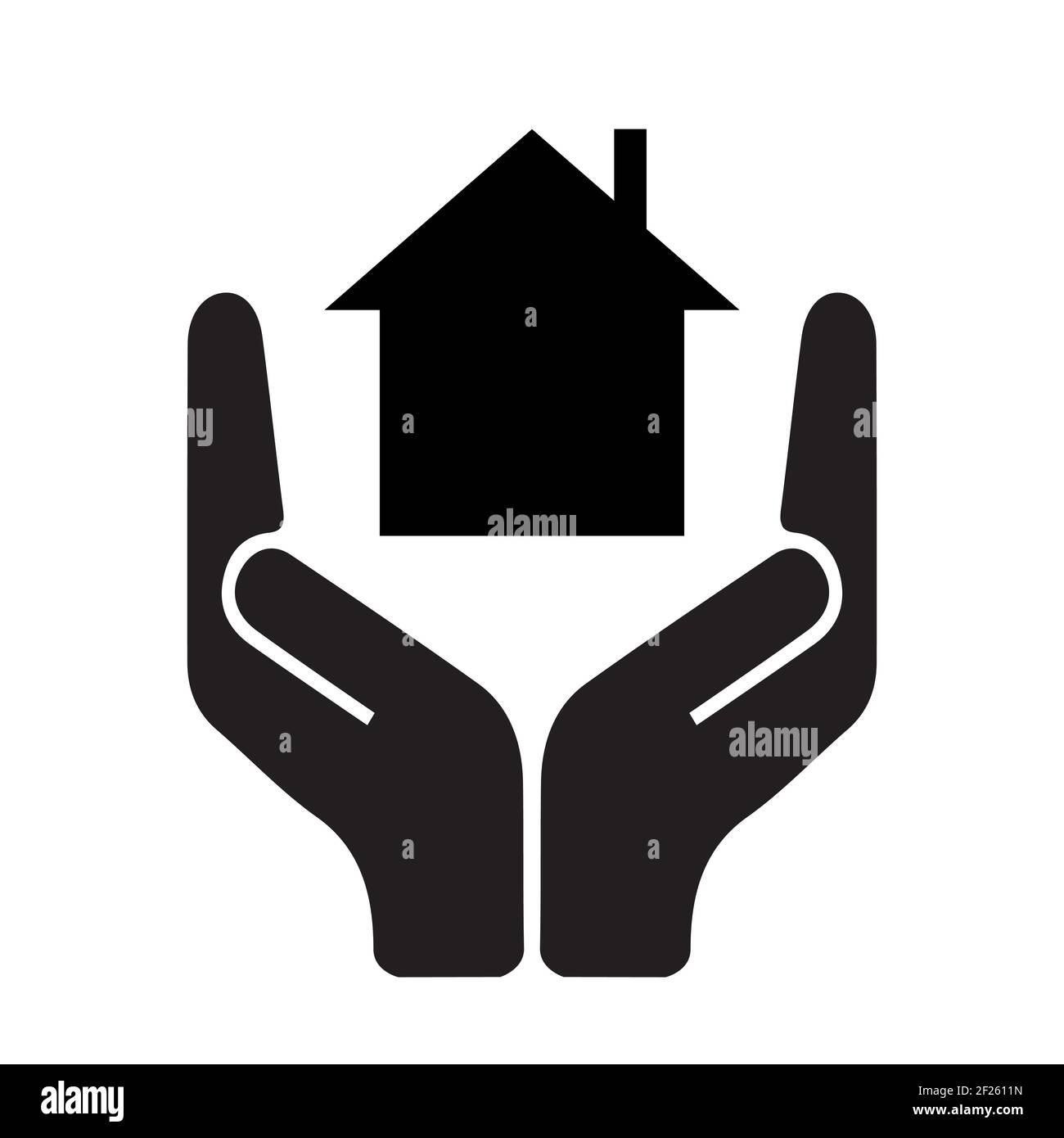 Handle with care symbol, holding house, symbol to protect your home, minimalist vector illustration Stock Vector