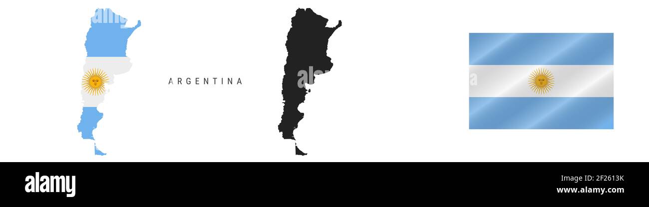 Argentina. Map with masked flag. Detailed silhouette. Waving flag. illustration isolated on white. Stock Photo