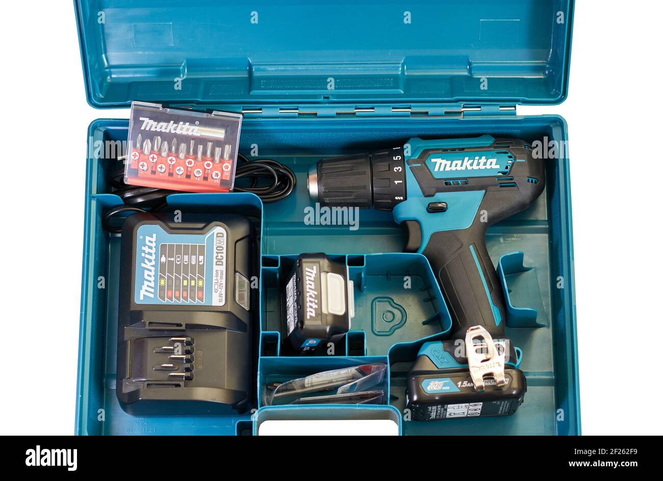 Grodno, Belarus- 01.22.2021: Makita screwdriver Box with charging, battery  and bit Sets Stock Photo - Alamy