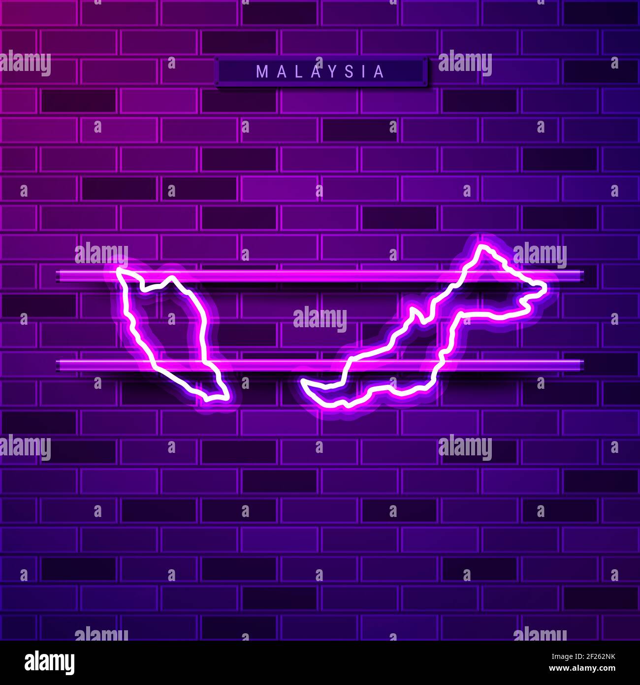 Malaysia Map Glowing Neon Lamp Sign Realistic Illustration Country Name Plate Purple Brick Wall Violet Glow Metal Holders Stock Photo Alamy