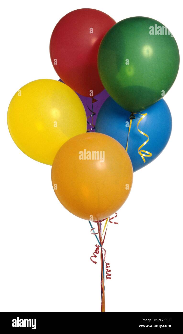 helium colored balloons isolated on white background Stock Photo - Alamy