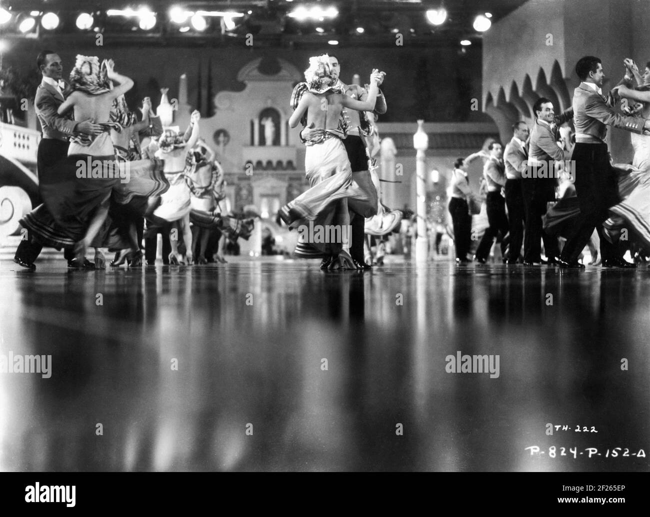 Dancers performing the Piccolino Dance Number on set candid during filming  of FRED ASTAIRE and GINGER ROGERS in TOP HAT 1935 director MARK SANDRICH  music and lyrics Irving Berlin RKO Radio Pictures