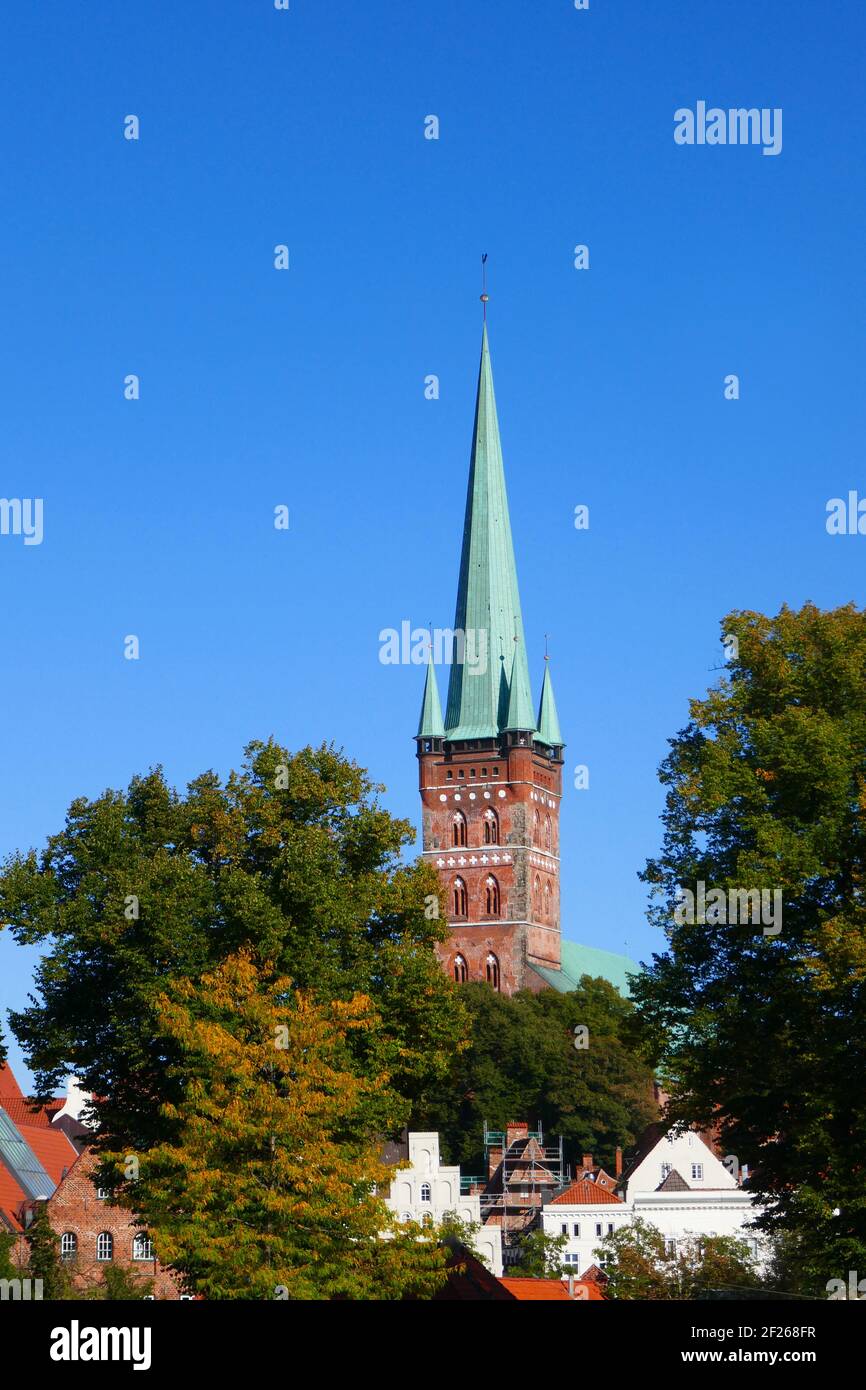 Church tower of the Petrikirche in LÃ¼beck Stock Photo