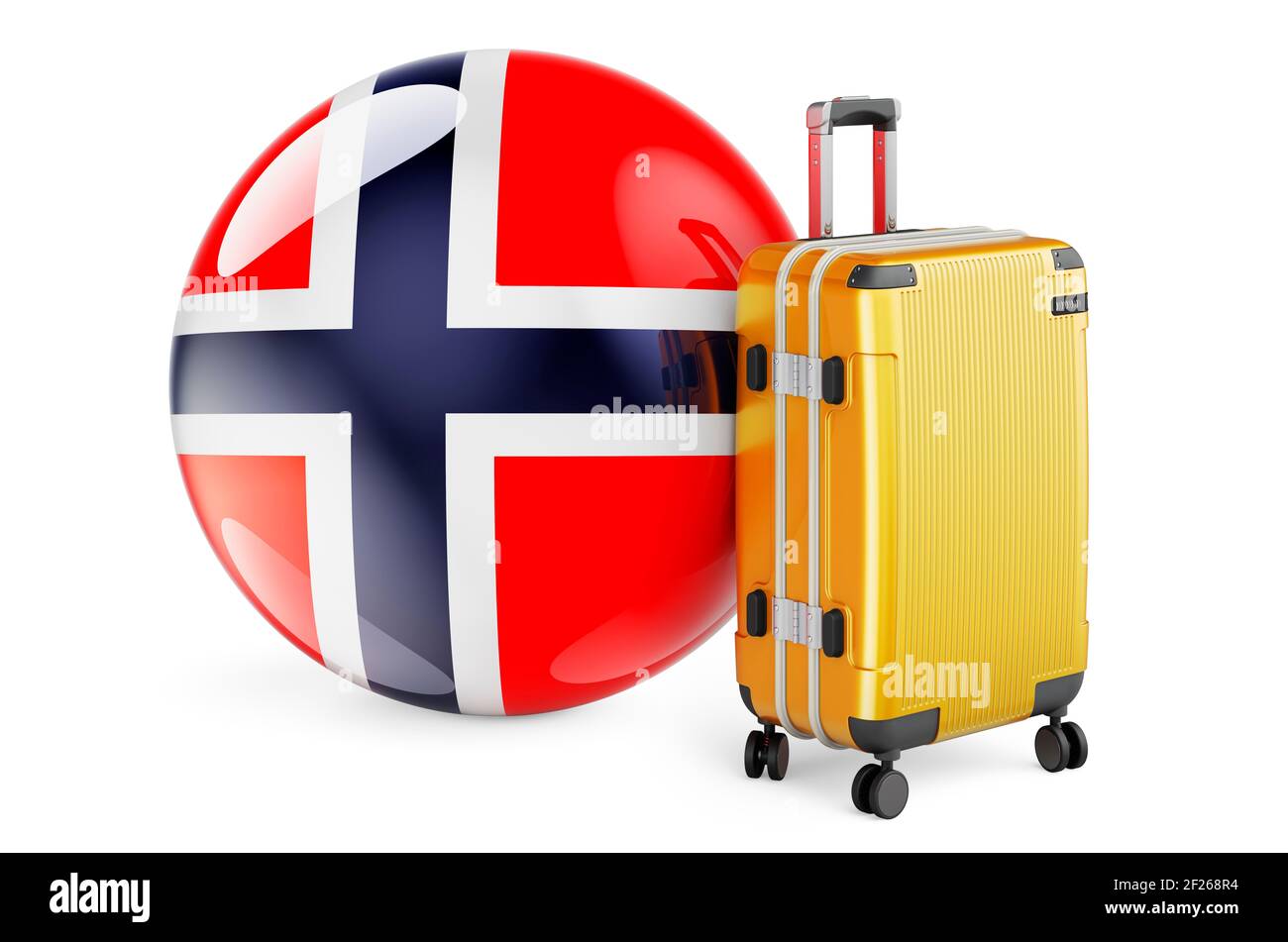 Suitcase with Norwegian flag. Norway travel concept, 3D rendering isolated on white background Stock Photo