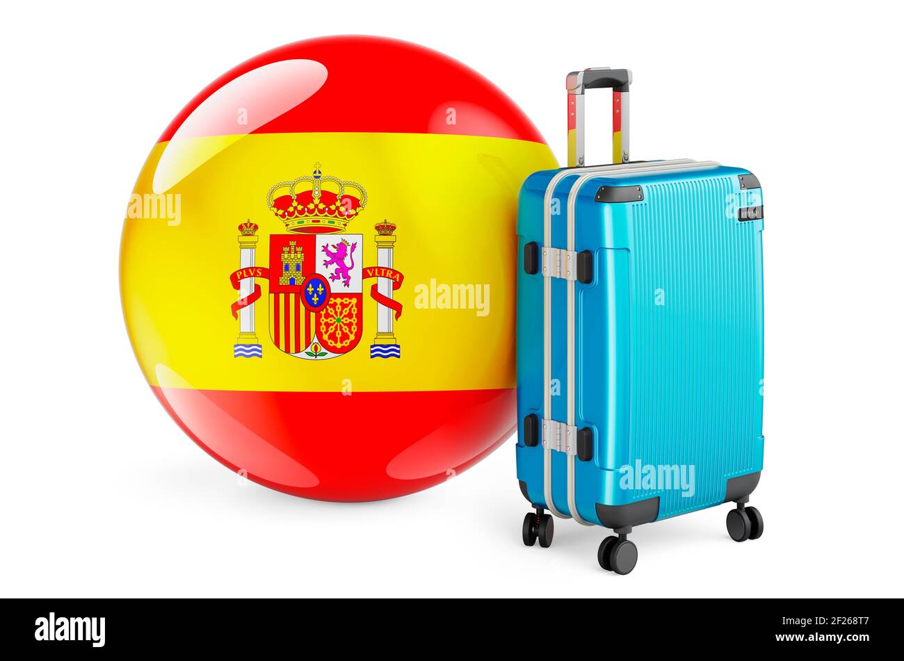 Suitcase with Spanish flag. Spain travel concept, 3D rendering isolated