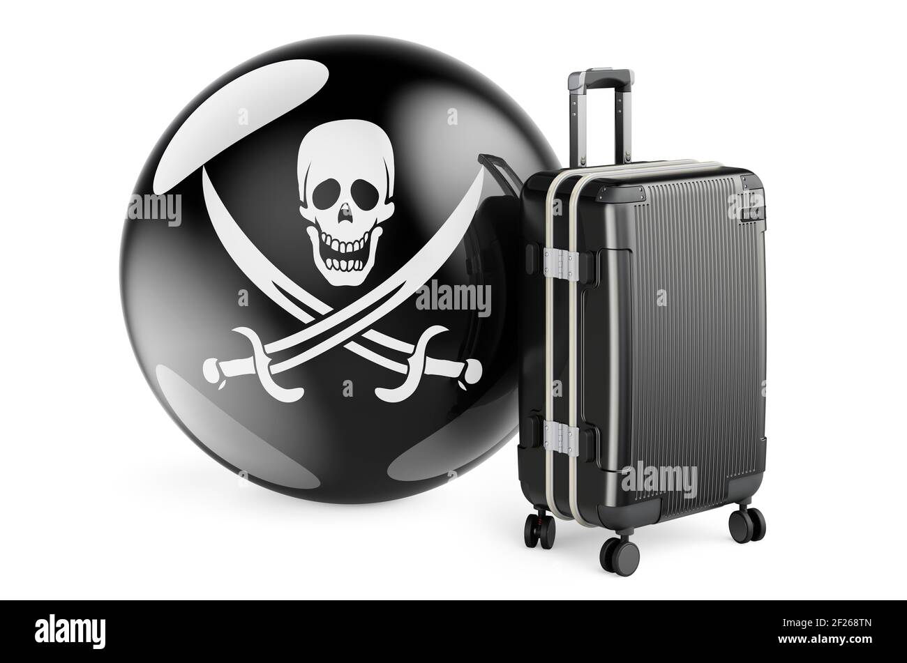 Suitcase with piracy flag, 3D rendering isolated on white background ...